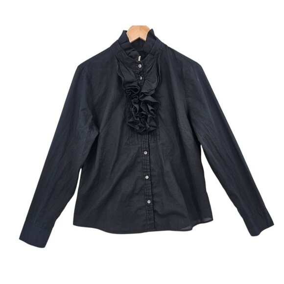 J. Crew Womens 14 Black Ruffle Button Up Shirt - Picture 1 of 10